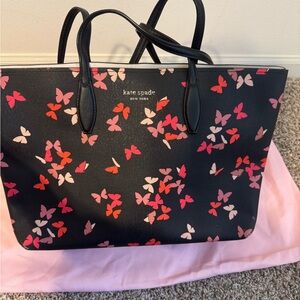 Kate Spade Black Tote with Butterflies and Pink Change Purse